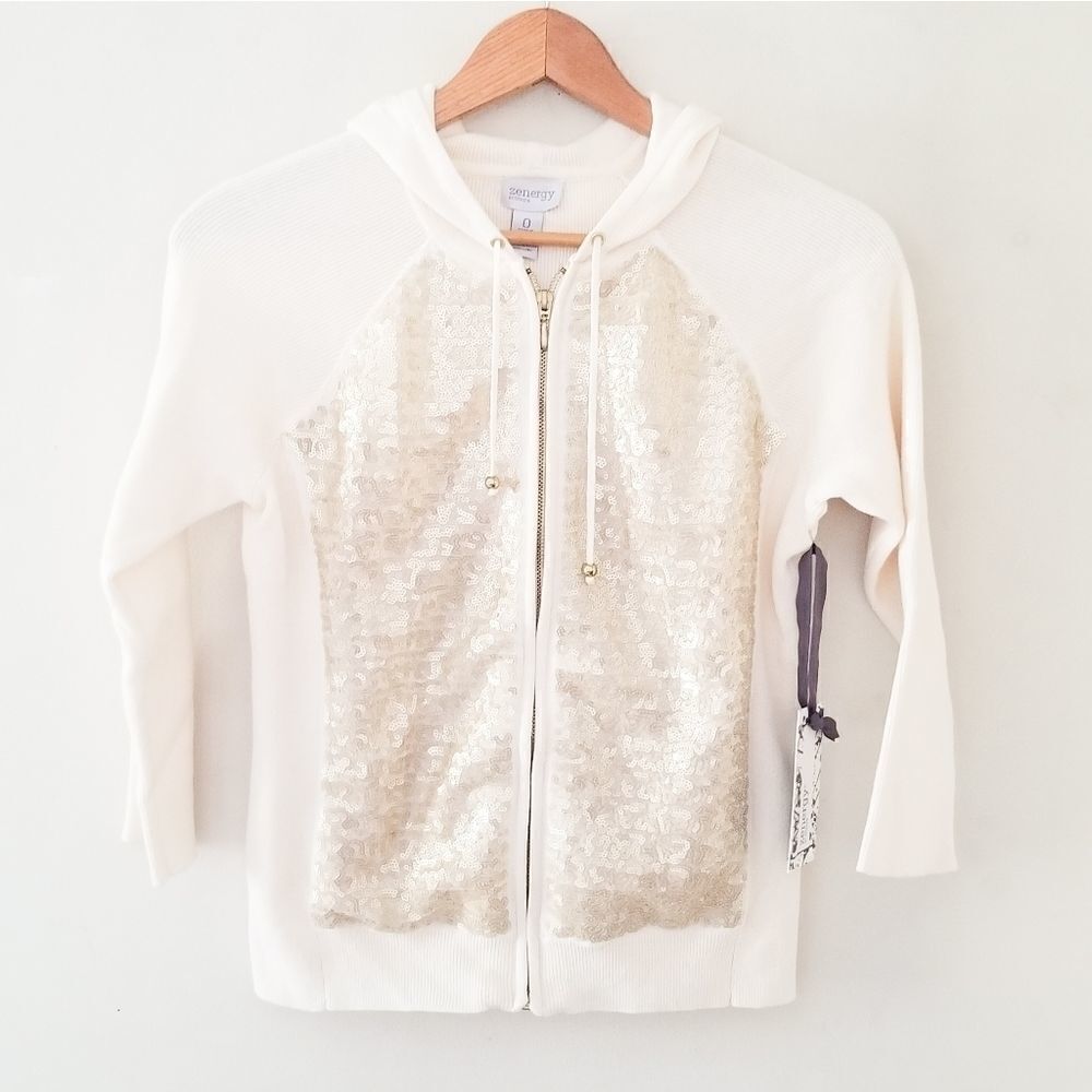 Chico's hooded full zip sweatshirt sequence